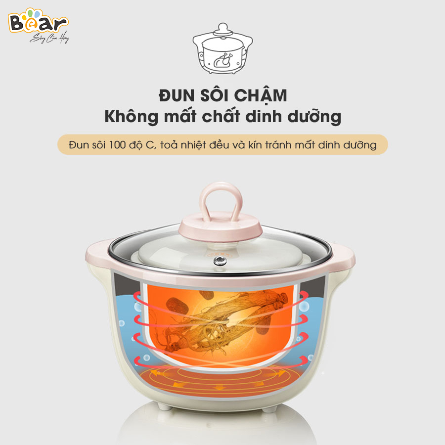 Nồi Nấu Cháo Chậm Bear 1.6L SUBE002 Nồi Chưng Yến Nồi Nấu Cháo Ăn Dặm Cho Bé Nồi Nấu Chậm