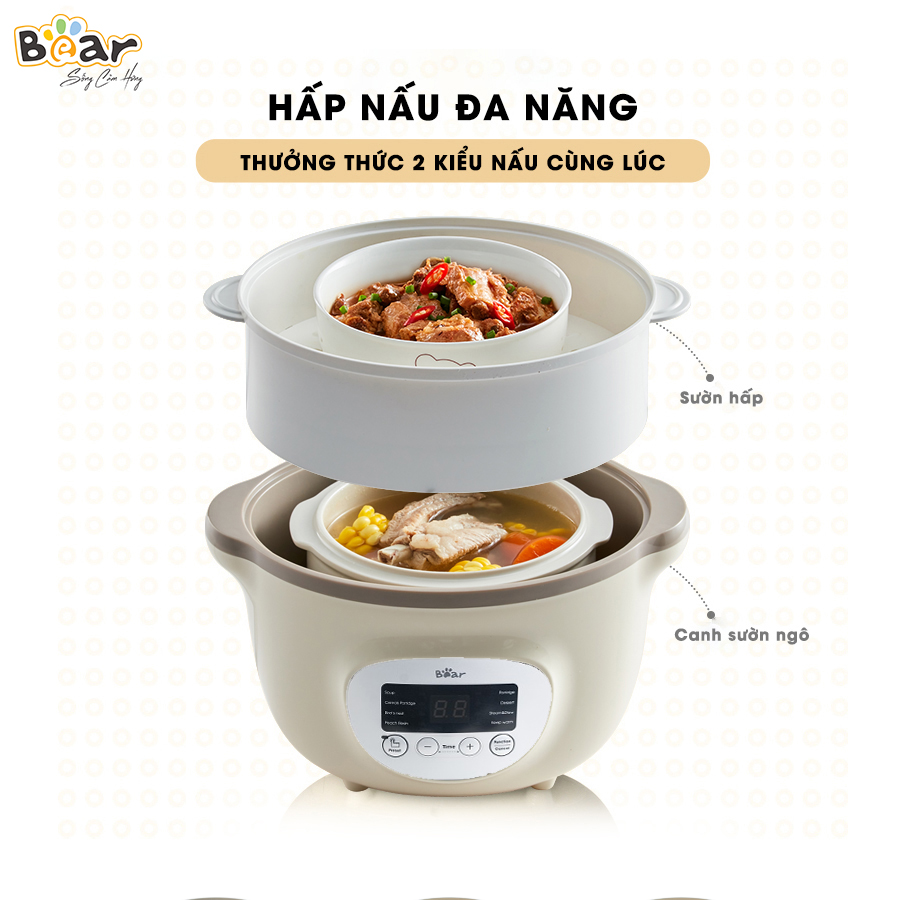 Nồi Nấu Cháo Chậm Bear 1.6L SUBE002 Nồi Chưng Yến Nồi Nấu Cháo Ăn Dặm Cho Bé Nồi Nấu Chậm