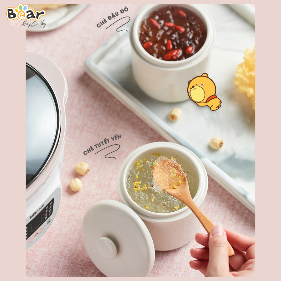 Nồi Nấu Cháo Chậm Bear 1.6L SUBE002 Nồi Chưng Yến Nồi Nấu Cháo Ăn Dặm Cho Bé Nồi Nấu Chậm