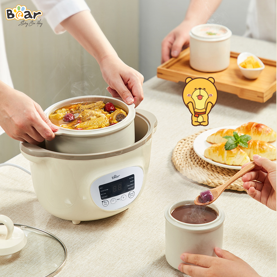 Nồi Nấu Cháo Chậm Bear 1.6L SUBE002 Nồi Chưng Yến Nồi Nấu Cháo Ăn Dặm Cho Bé Nồi Nấu Chậm
