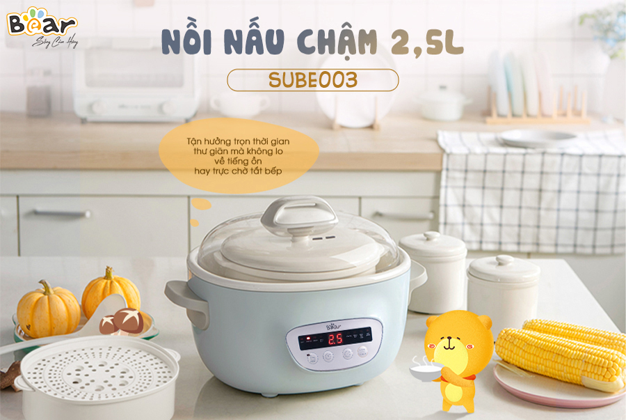 Nồi Nấu Chậm 2.5L Bear SUBE003 Chính Hãng Đa Năng Bản Tiếng Việt Kèm Lồng Hấp