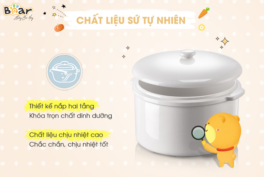Nồi Nấu Chậm 2.5L Bear SUBE003 Chính Hãng Đa Năng Bản Tiếng Việt Kèm Lồng Hấp