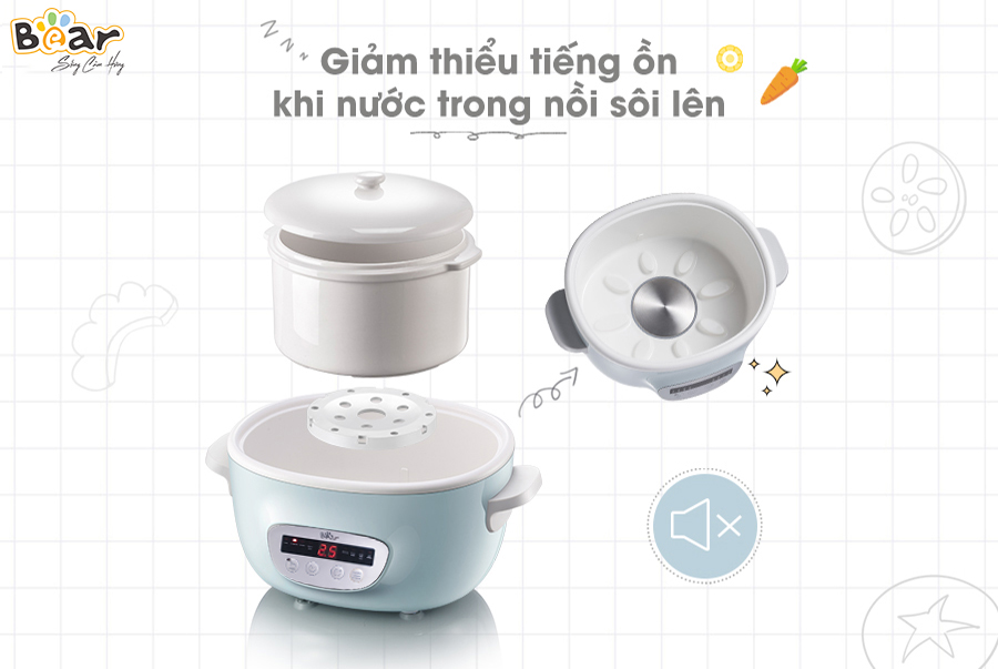 Nồi Nấu Chậm 2.5L Bear SUBE003 Chính Hãng Đa Năng Bản Tiếng Việt Kèm Lồng Hấp