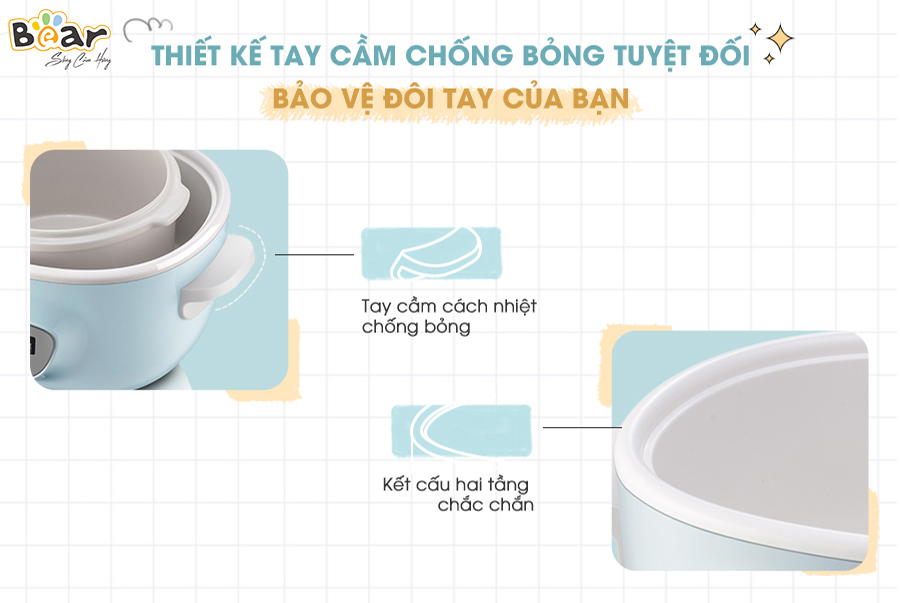 Nồi Nấu Chậm 2.5L Bear SUBE003 Chính Hãng Đa Năng Bản Tiếng Việt Kèm Lồng Hấp