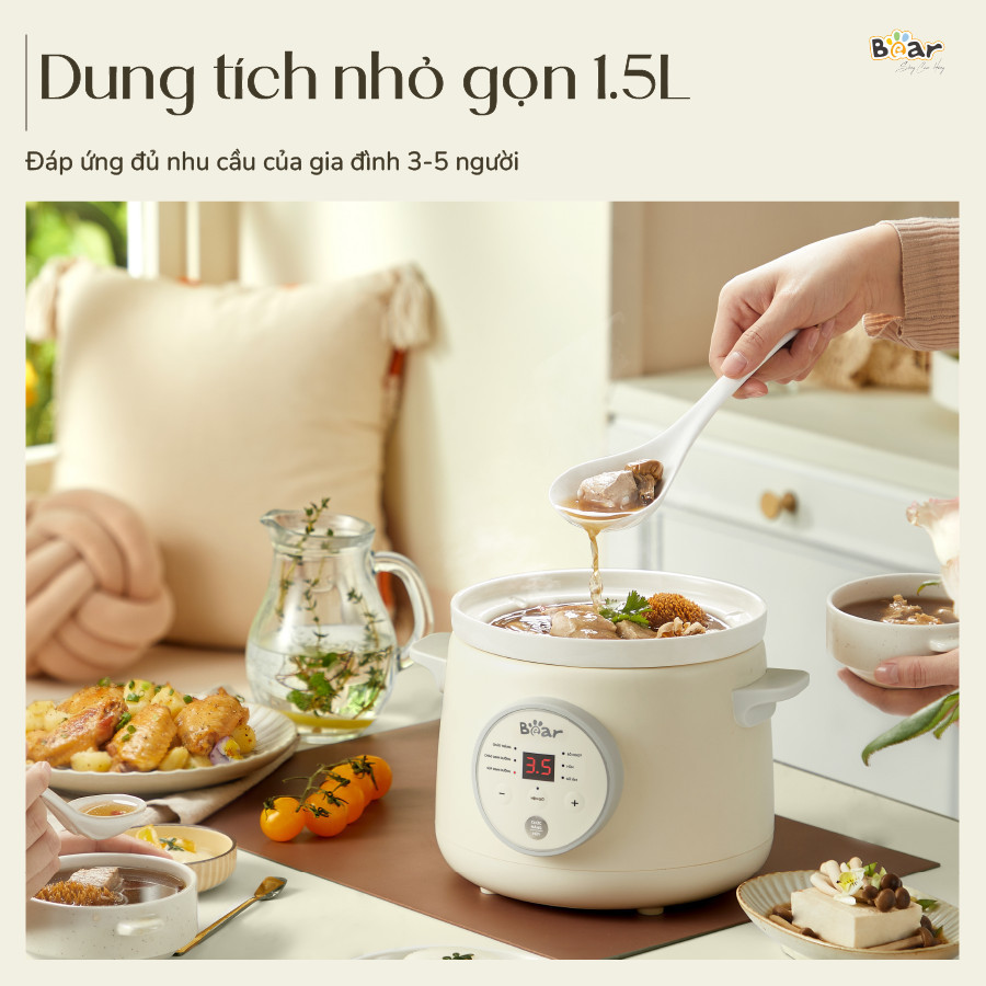Nồi Nấu Cháo Chậm BEAR 1.5L NNC15 Nồi Nấu Chậm Cho Bé Hầm Giữ Ấm Giữ Trọn Chất Dinh Dưỡng Nồi Nấu Cháo Bản Tiếng Việt