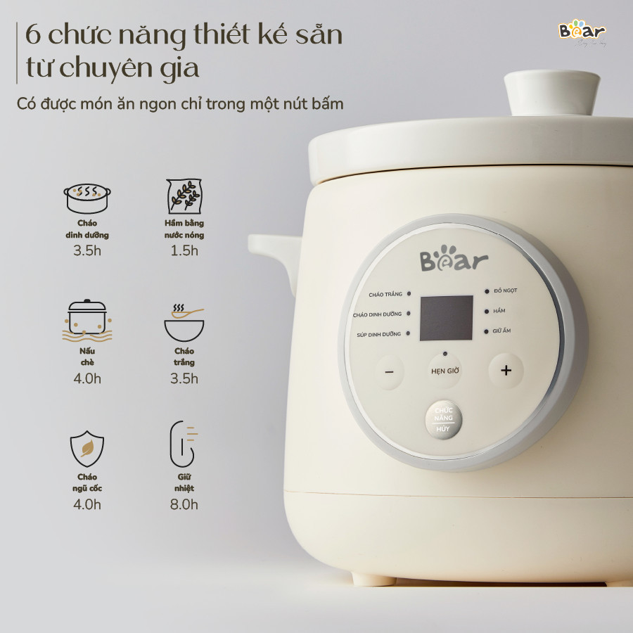 Nồi Nấu Cháo Chậm BEAR 1.5L NNC15 Nồi Nấu Chậm Cho Bé Hầm Giữ Ấm Giữ Trọn Chất Dinh Dưỡng Nồi Nấu Cháo Bản Tiếng Việt