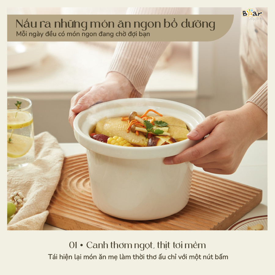 Nồi Nấu Cháo Chậm BEAR 1.5L NNC15 Nồi Nấu Chậm Cho Bé Hầm Giữ Ấm Giữ Trọn Chất Dinh Dưỡng Nồi Nấu Cháo Bản Tiếng Việt