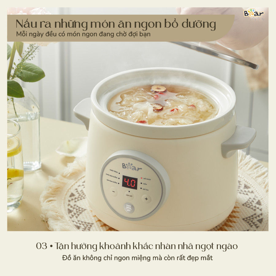 Nồi Nấu Cháo Chậm BEAR 1.5L NNC15 Nồi Nấu Chậm Cho Bé Hầm Giữ Ấm Giữ Trọn Chất Dinh Dưỡng Nồi Nấu Cháo Bản Tiếng Việt