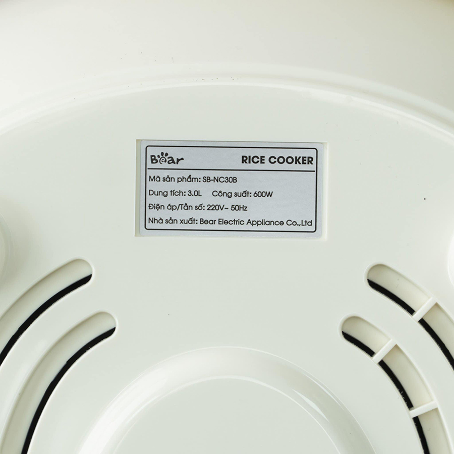 Nồi Cơm Điện 3L Bear SB-NC30B - 600W - 6 chức năng nấu đa dạng - Bảng điều khiển tiếng Việt - Dễ sử dụng
