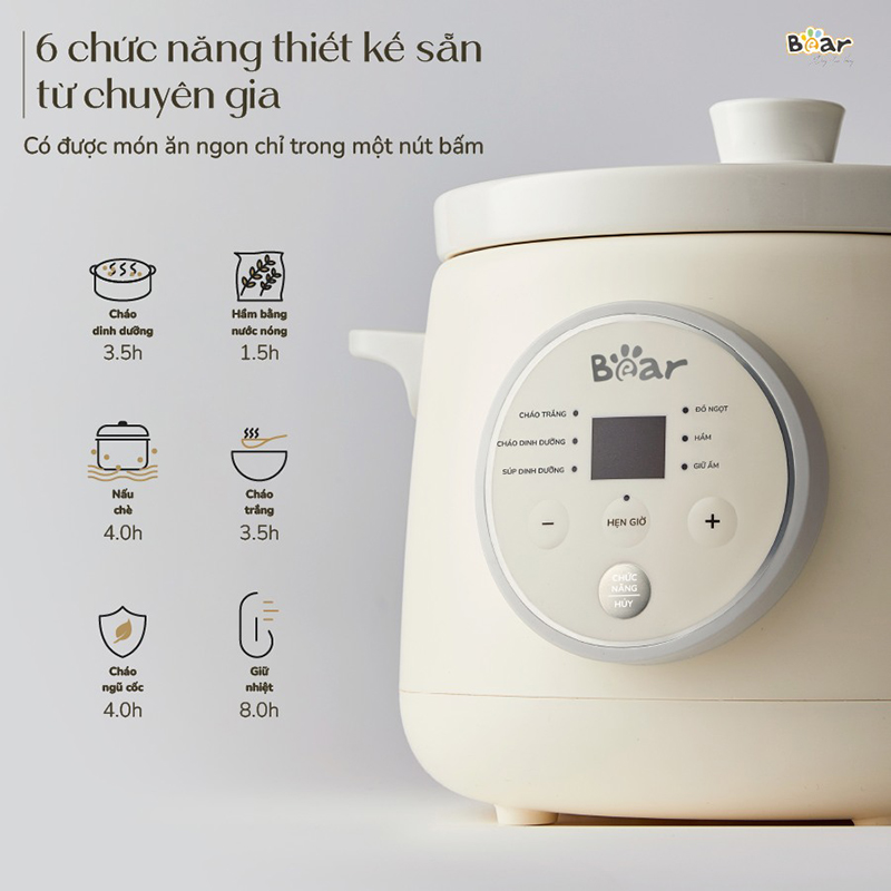 Nồi Nấu Cháo Chậm BEAR 1.5L NNC15 Nồi Nấu Chậm Cho Bé Hầm Giữ Ấm Giữ Trọn Chất Dinh Dưỡng Nồi Nấu Cháo Bản Tiếng Việt