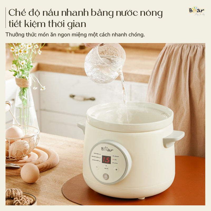 Nồi Nấu Cháo Chậm BEAR 1.5L NNC15 Nồi Nấu Chậm Cho Bé Hầm Giữ Ấm Giữ Trọn Chất Dinh Dưỡng Nồi Nấu Cháo Bản Tiếng Việt