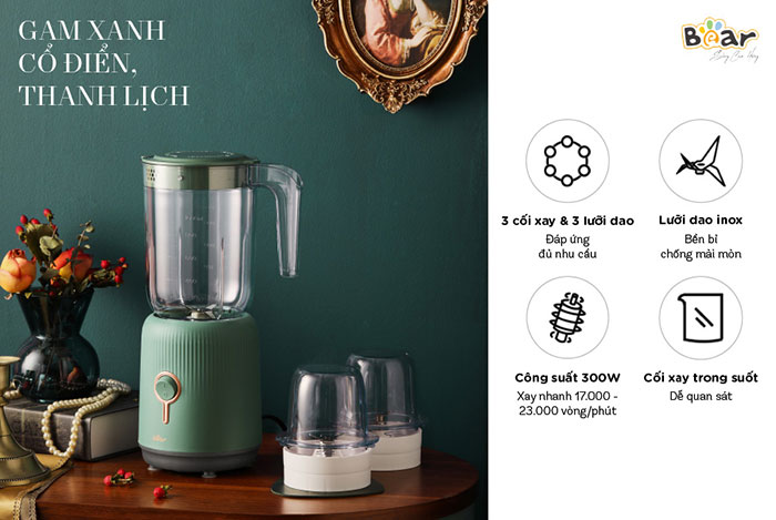 Máy Xay Sinh Tố Bear BL-B10V2 3 Cối Dung Tích 1L Máy Xay Hoa Quả Máy Xay Ăn Dặm Máy Nghiền Hạt Đa Năng Máy Xay Thực Phẩm