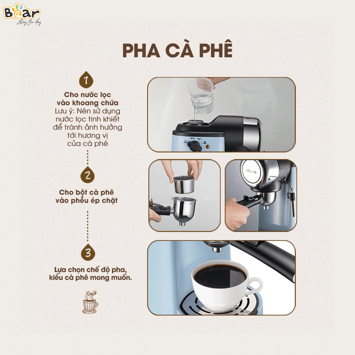 Máy Pha Cà Phê Bear Tự Động CF-B02V1 800W Pha Espresso Phong Cách Ý
