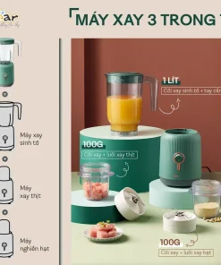 Máy Xay Sinh Tố Bear BL-B10V2 3 Cối Dung Tích 1L Máy Xay Hoa Quả Máy Xay Ăn Dặm Máy Nghiền Hạt Đa Năng Máy Xay Thực Phẩm