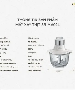 Máy Xay Thịt Đa Năng Bear SB-MA02L 2L 30W Cối Thủy Tinh Xay Thịt Cá Rau Củ Cực Nhuyễn Chống Ồn Dễ Vệ Sinh Công Suất