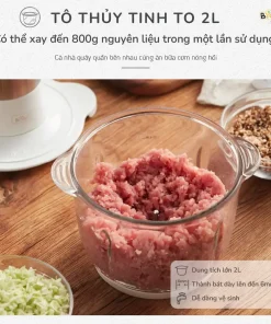 Máy Xay Thịt Đa Năng Bear SB-MA02L 2L 30W Cối Thủy Tinh Xay Thịt Cá Rau Củ Cực Nhuyễn Chống Ồn Dễ Vệ Sinh Công Suất