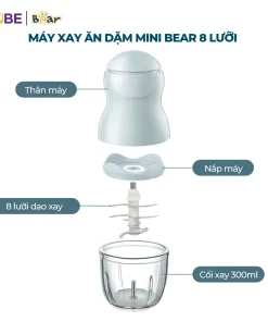 Máy Xay Ăn Dặm Cầm Tay GR-B03V8 Bear 0.3L 8 Lưỡi Dao Inox 304 Xay Nhuyễn Thịt Cá Rau Củ Quả Cối Thủy Tinh Borosilicate