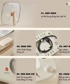 Nồi Lẩu Điện Đa Năng Bear DHG-C40M1 Tiết Kiệm Điện 7 trong 1 Chống Dính Cao Cấp Nấu Lẩu Thịt Nướng