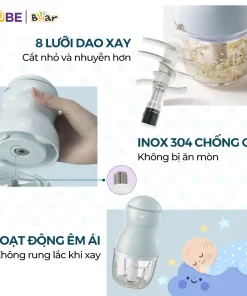 Máy Xay Ăn Dặm Cầm Tay GR-B03V8 Bear 0.3L 8 Lưỡi Dao Inox 304 Xay Nhuyễn Thịt Cá Rau Củ Quả Cối Thủy Tinh Borosilicate