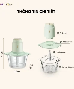Máy Xay Thịt Đa Năng 1.8L Bear Xay Rau Củ Hạt Cứng Nhuyễn Mịn Nhanh Chóng Đảm Bảo An Toàn Tiện Lợi SB-MX20A