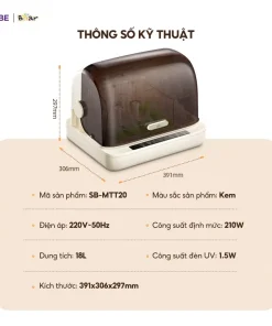 Máy Tiệt Trùng Bình Sữa Bear SB-MTT20 18L Máy Tiệt Trùng Sấy Khô Máy Tiệt Trùng UV Ti Giả Bình Sữa Máy Diệt Trùng