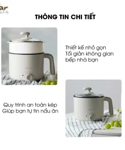 Nồi Lẩu Điện Đa Năng Bear DRG-C12K1 Nồi Lẩu Mini Đa Năng Kèm Lồng Hấp