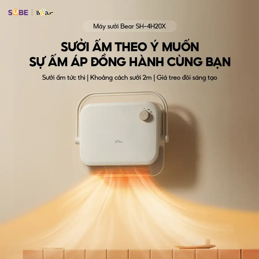 Máy Sưởi Gốm Treo Nhà Tắm Bear SH-4H20X Đèn Sưởi Quạt Sưởi Treo Tường Phòng Tắm Chống Nước Tiết Kiệm Điện Máy Sưởi Gốm Treo Nhà Tắm Bear SH-4H20X