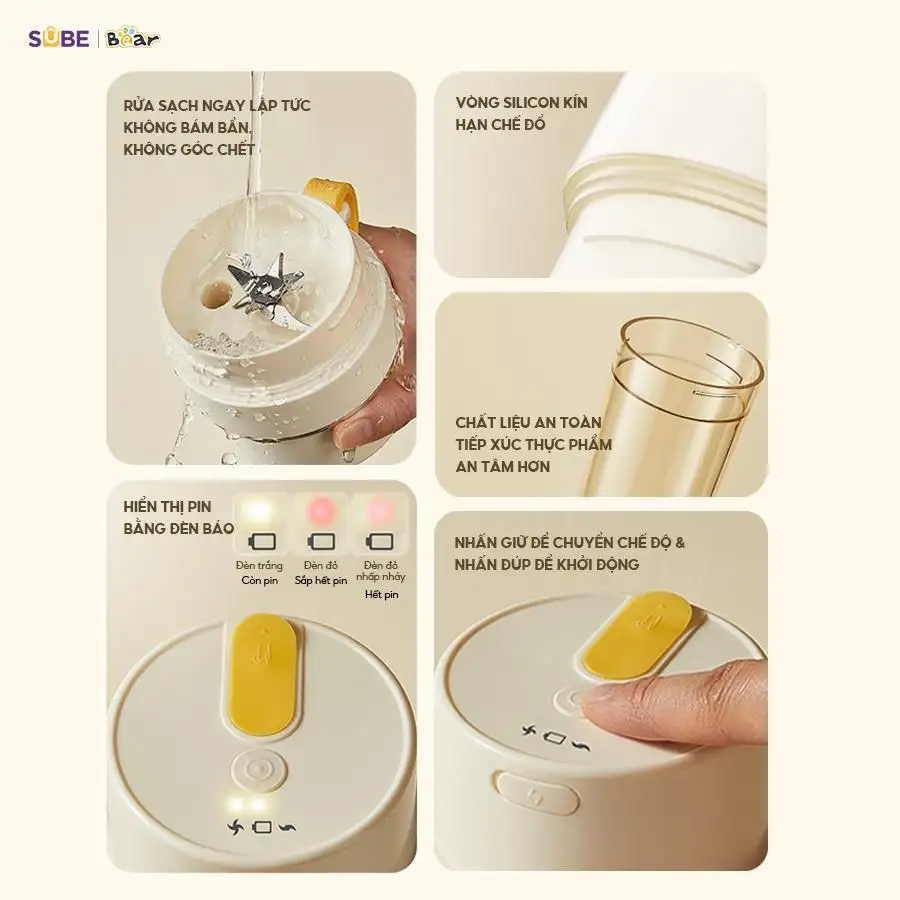 Máy xay sinh tố cầm tay Bear 12 lưỡi 0.4L Quốc Tế bảo hành 18 tháng Máy Xay Cầm Tay Đa Năng SB-MX04K