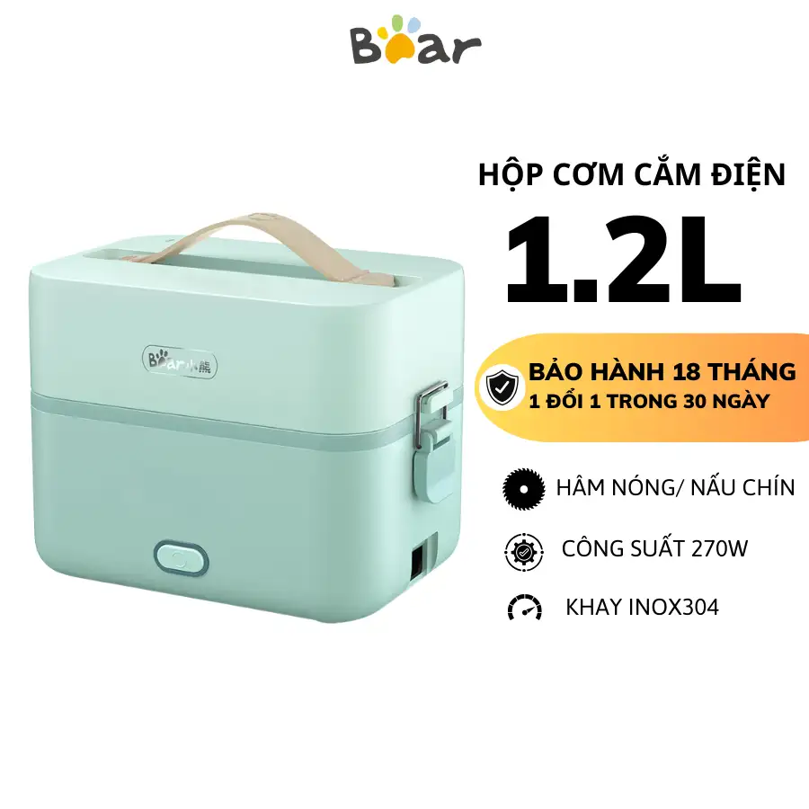 Hộp cơm cắm điện văn phòng Bear SB-HC12L Dung tích 1.2L Hâm nóng Nấu cơm Hộp cơm cắm điện văn phòng Bear SB-HC12L