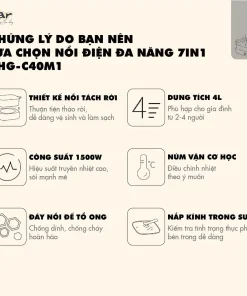 Nồi Lẩu Điện Đa Năng Bear DHG-C40M1 Tiết Kiệm Điện 7 trong 1 Chống Dính Cao Cấp Nấu Lẩu Thịt Nướng