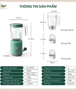 Máy Xay Sinh Tố Bear BL-B10V2 3 Cối Dung Tích 1L Máy Xay Hoa Quả Máy Xay Ăn Dặm Máy Nghiền Hạt Đa Năng Máy Xay Thực Phẩm