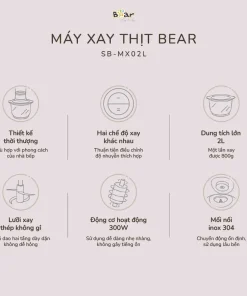 Máy Xay Thịt Đa Năng Bear SB-MA02L 2L 30W Cối Thủy Tinh Xay Thịt Cá Rau Củ Cực Nhuyễn Chống Ồn Dễ Vệ Sinh Công Suất
