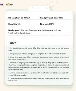 Máy Xay Thịt Đa Năng 1.8L Bear Xay Rau Củ Hạt Cứng Nhuyễn Mịn Nhanh Chóng Đảm Bảo An Toàn Tiện Lợi SB-MX20A