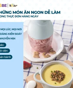 Máy Xay Ăn Dặm Cầm Tay GR-B03V8 Bear 0.3L 8 Lưỡi Dao Inox 304 Xay Nhuyễn Thịt Cá Rau Củ Quả Cối Thủy Tinh Borosilicate