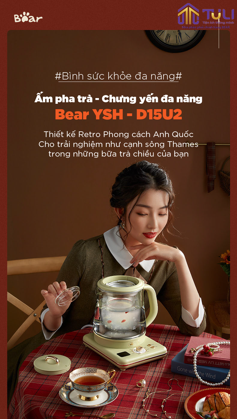Ấm pha trà đa năng Bear YSH-E15G1