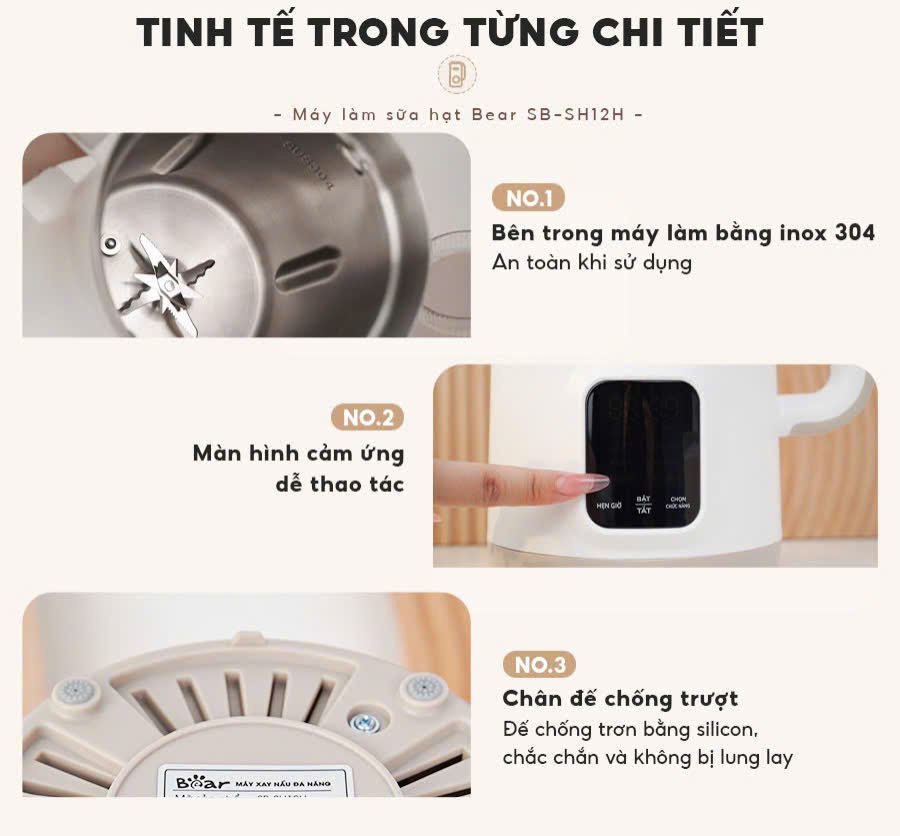 Máy Làm Sữa Hạt BEAR 1.2L SB-SH12H TIẾNG VIỆT Máy Xay Nấu Đa Năng