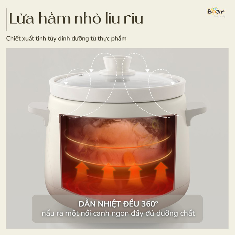 Nồi Nấu Cháo Chậm BEAR 1.5L NNC15 Nồi Nấu Chậm Cho Bé Hầm Giữ Ấm Giữ Trọn Chất Dinh Dưỡng Nồi Nấu Cháo Bản Tiếng Việt