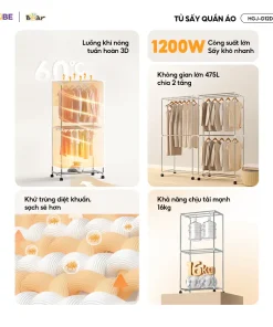Alternative view of Tủ Sấy Quần Áo Bear HGJ-D12D5 Tủ Vải Máy Sấy Sưởi Gấp Gọn 2 Tầng 475L Sấy Khô Nhanh Công Suất 1200W Diệt Khuẩn Hẹn Giờ
