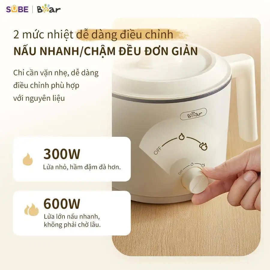 Nồi Điện Đa Năng Mini Bear MC-4H16H 1.2L Nấu Lẩu Hầm Hấp Chiên Xào Lòng Nồi Chống Dính 2 Mức Nhiệt 300W-600W Nồi Điện Đa Năng Mini Bear MC-4H16H 1.2L Nấu Lẩu Hầm Hấp Chiên Xào Lòng Nồi Chống Dính 2 Mức Nhiệt 300W-600W - Ảnh 3