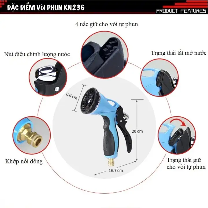 Vòi tưới cây đa năng Lionking Ống nước 5 lớp vòi tưới cây kim loại có 10 kiểu phun Vòi tưới cây đa năng Lionking Ống nước 5 lớp vòi tưới cây kim loại có 10 kiểu phun - Ảnh 5