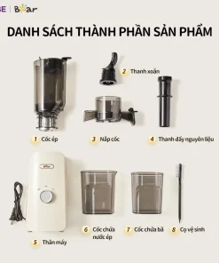 Máy Ép Chậm Bear SJ-4H01T 0.8L Máy Ép Trái Cây Làm Nước Ép Rau Củ Quả Giữ Trọn Dinh Dưỡng Máy Ép Hoa Quả Máy Làm Kem