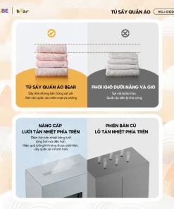 Tủ Sấy Quần Áo Bear HGJ-D12D5 Tủ Vải Máy Sấy Sưởi Gấp Gọn 2 Tầng 475L Sấy Khô Nhanh Công Suất 1200W Diệt Khuẩn Hẹn Giờ