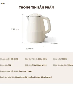 Ấm Đun Siêu Tốc Bear EB-5H15D Dung Tích 1.5L Ấm Đun Nước Pha Sữa Ấm Đun Siêu Tốc Mini Pha Trà Ấm Đun Nước Giữ Nhiệt