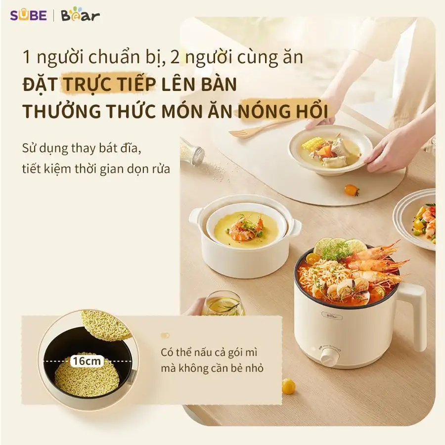 Nồi Điện Đa Năng Mini Bear MC-4H16H 1.2L Nấu Lẩu Hầm Hấp Chiên Xào Lòng Nồi Chống Dính 2 Mức Nhiệt 300W-600W Nồi Điện Đa Năng Mini Bear MC-4H16H 1.2L Nấu Lẩu Hầm Hấp Chiên Xào Lòng Nồi Chống Dính 2 Mức Nhiệt 300W-600W - Ảnh 2