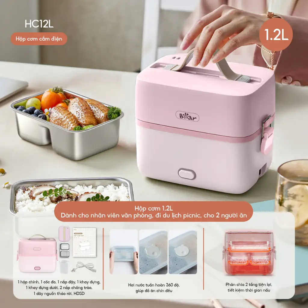 Hộp cơm HC12L Hồng