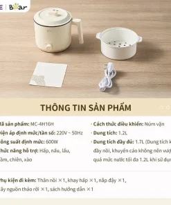 Nồi Điện Đa Năng Mini Bear MC-4H16H 1.2L Nấu Lẩu Hầm Hấp Chiên Xào Lòng Nồi Chống Dính 2 Mức Nhiệt 300W-600W Nồi Điện Đa Năng Mini Bear MC-4H16H 1.2L Nấu Lẩu Hầm Hấp Chiên Xào Lòng Nồi Chống Dính 2 Mức Nhiệt 300W-600W