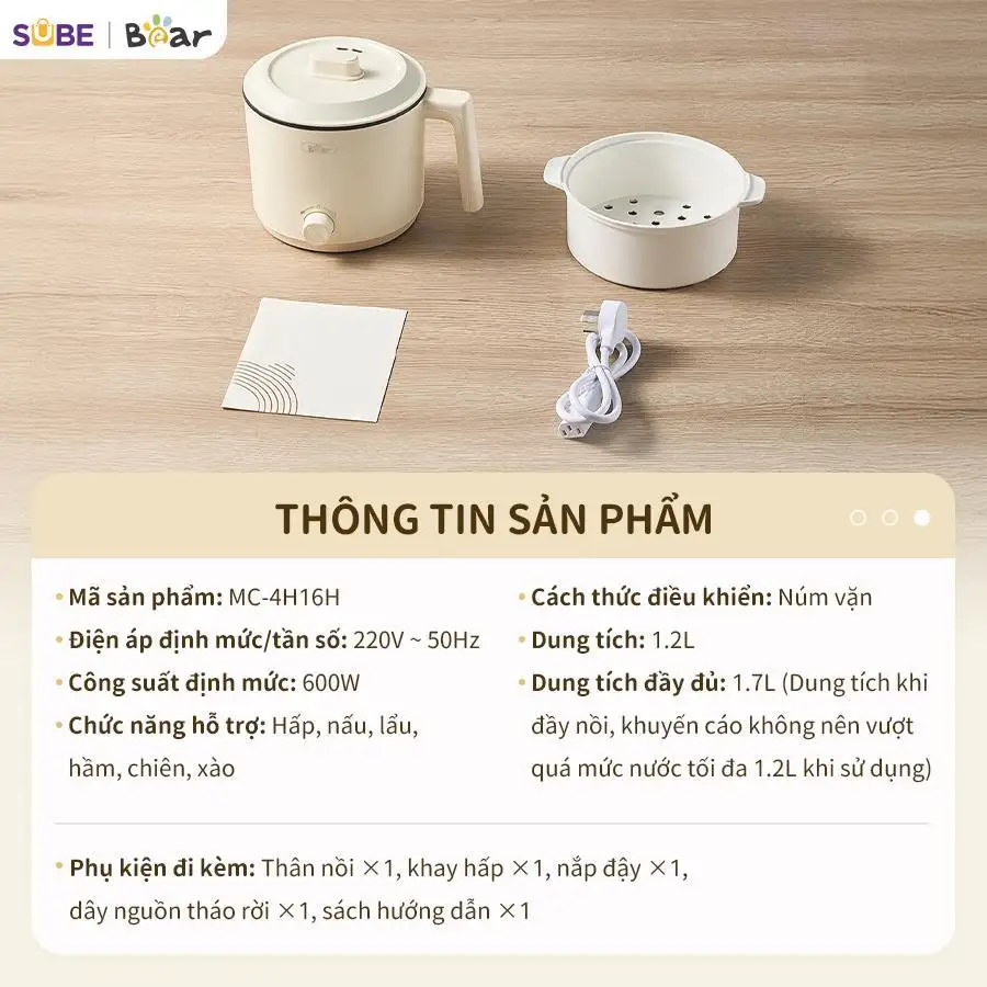 Nồi Điện Đa Năng Mini Bear MC-4H16H 1.2L Nấu Lẩu Hầm Hấp Chiên Xào Lòng Nồi Chống Dính 2 Mức Nhiệt 300W-600W Nồi Điện Đa Năng Mini Bear MC-4H16H 1.2L Nấu Lẩu Hầm Hấp Chiên Xào Lòng Nồi Chống Dính 2 Mức Nhiệt 300W-600W - Ảnh 4