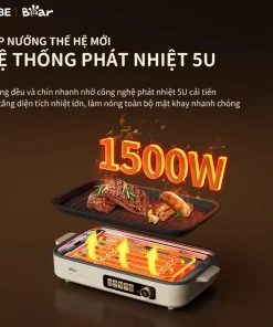 Bếp Nướng Điện Không Khói Bear GR-4H15C Đa Năng Chiên Xào Khay Nướng Hệ Thống Phát Nhiệt 5U Phân Bố Nhiệt Đồng Đều