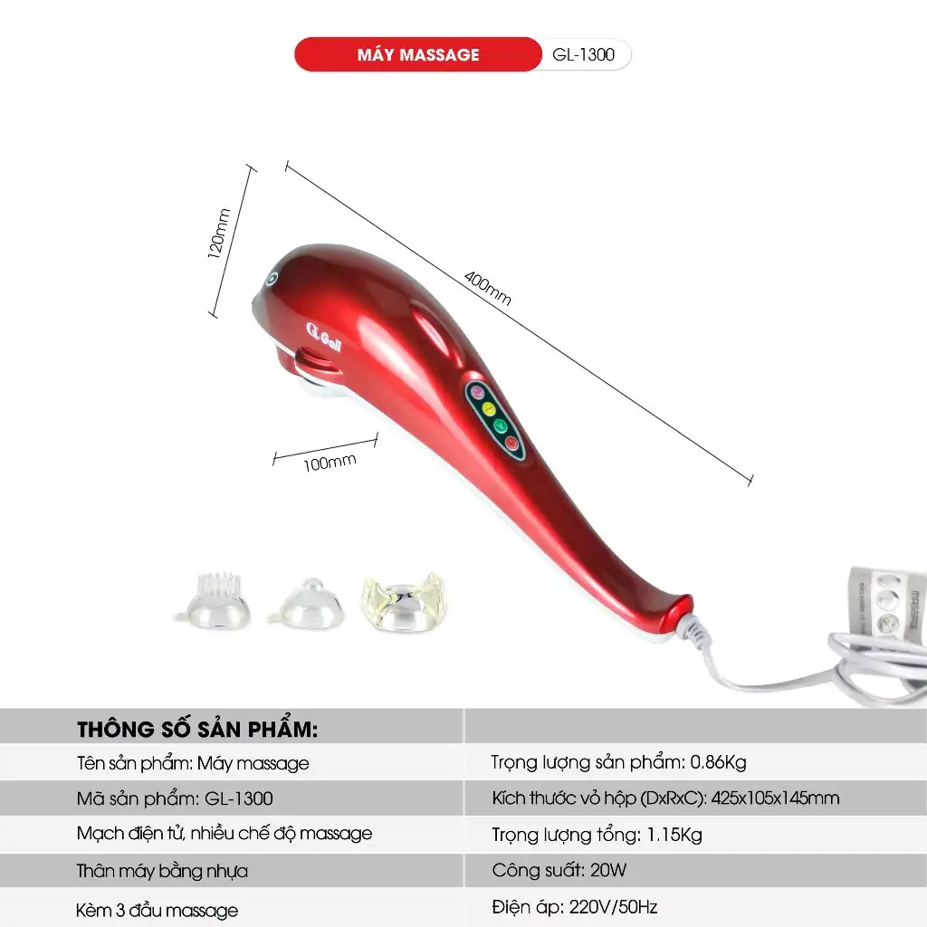 Alternative view of Máy massage Gali GL-1300 3 chức năng rung, hàng tặng kèm 3 đầu Massage. Bảo hành 12 tháng