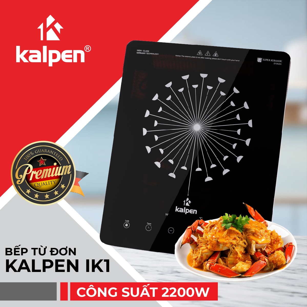 Bếp Điện Bếp Từ Đơn Cao Cấp IK1 Mâm Từ Kép-1800W Chính Hãng KALPEN Bảo Hành 2 Năm